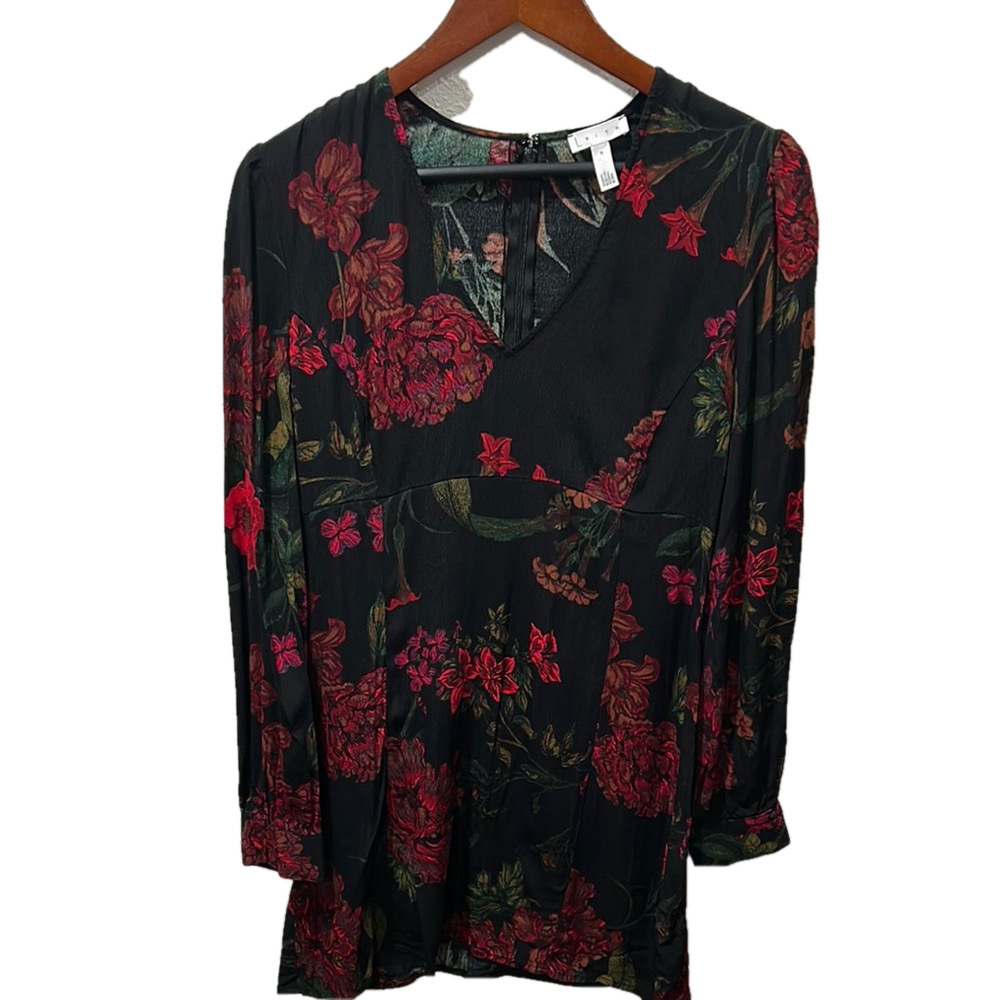 Leith red and black Floral V-Neck long sleeve mini dress size M GUC.. - Picture 5 of 16